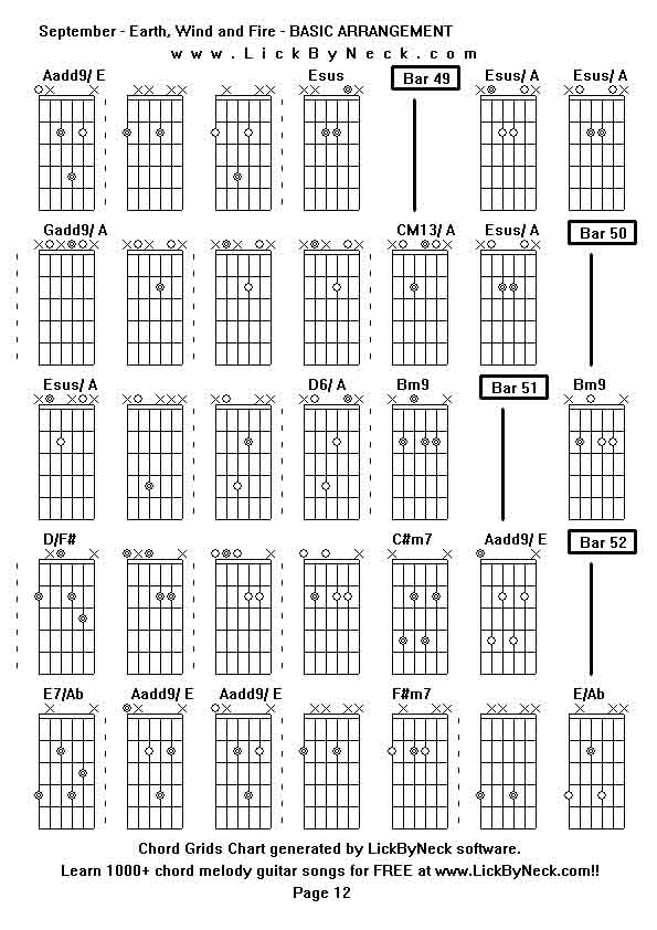 Chord Grids Chart of chord melody fingerstyle guitar song-September - Earth, Wind and Fire - BASIC ARRANGEMENT,generated by LickByNeck software.